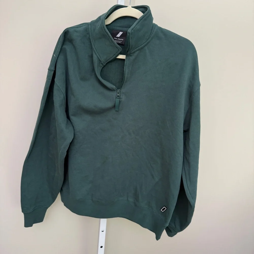 Zara athletic  Green Half-Zip Sweater size M - Picture 2 of 5